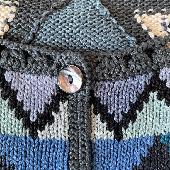 Peruvian Connection Geometric Multicolor 100% Pima Cotton Button Down Cardigan - Picture 10 of 11